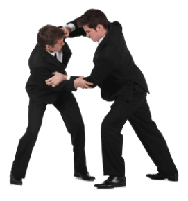 Conflict Management - Two men lock arms in a conflict