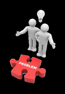 Creative Problem Solving - Graphic problem puzzle piece with two people and a solution